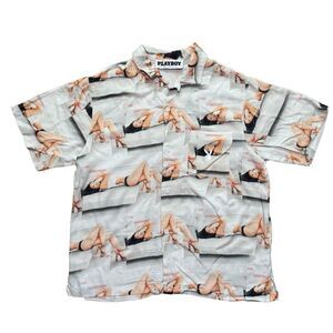Playboy by PacSun Button Up Shirt Mens S Small White Sanctuary Camp Short Sleeve